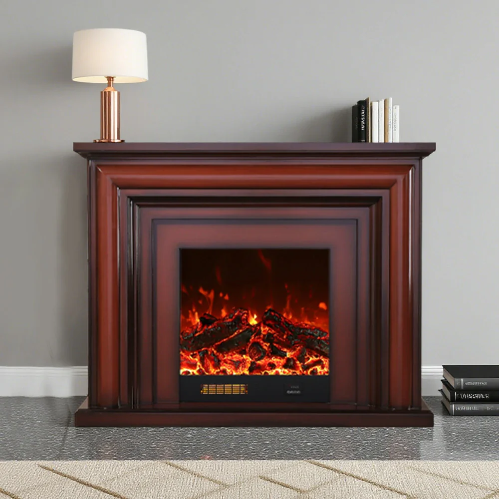 LIVARA 717 Electric Fireplace TV Cabinet – 180cm White Solid Wood Frame, 3D Flame Effect, Remote Control, Dual Core Options 12W/750–1500W - Brown - Image 7