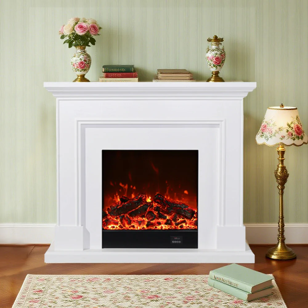 LIVARA 718 Electric Fireplace TV Cabinet – 180cm White Solid Wood Frame, 3D Flame Effect, Remote Control, Dual Core Options 12W/750–1500W - White - Image 4