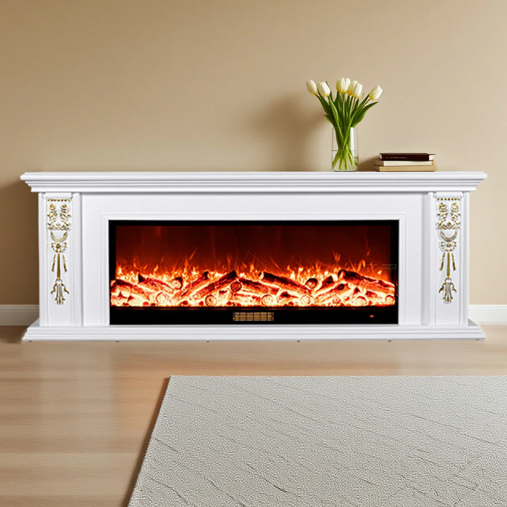 LIVARA 720B Electric Fireplace TV Cabinet – 180cm White Solid Wood Frame, 3D Flame Effect, Remote Control, Dual Core Options 12W/750–1500W - Image 7