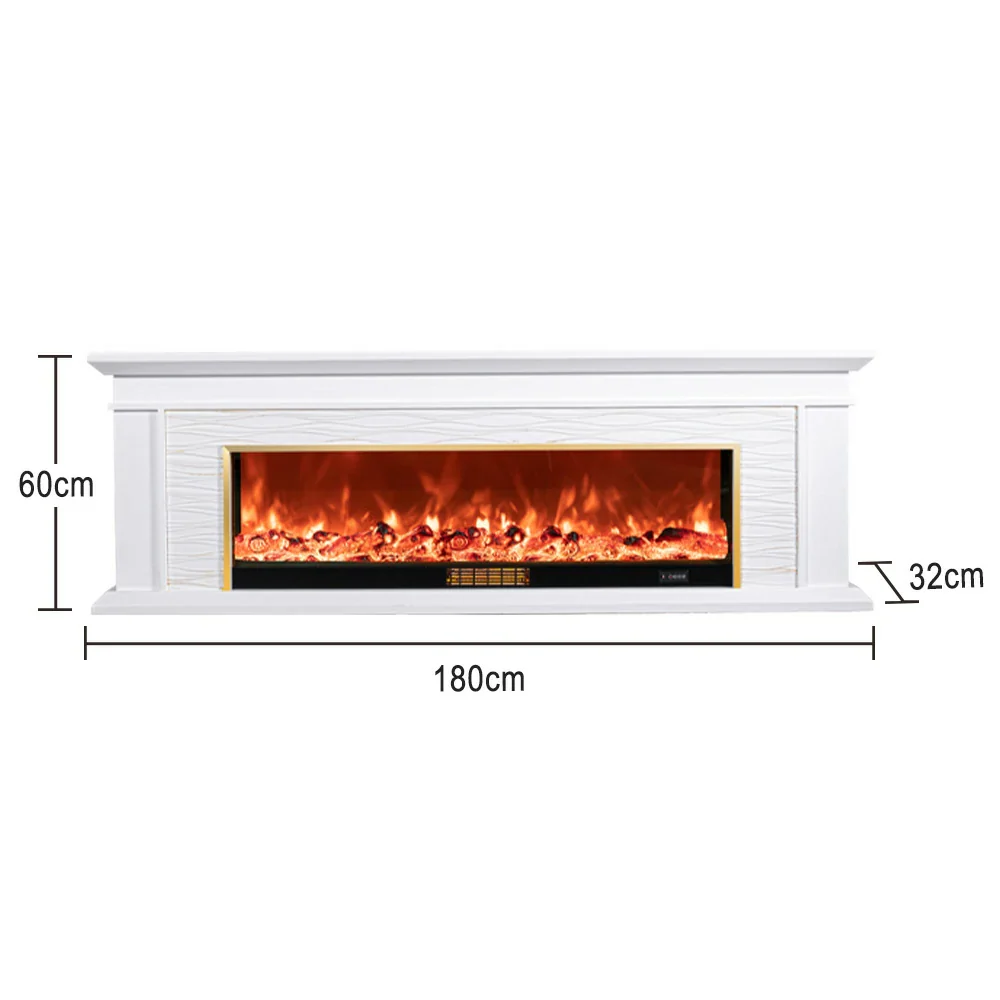 LIVARA 726 Electric Fireplace TV Cabinet – 180cm White Solid Wood Frame, 3D Flame Effect, Remote Control, Dual Core Options 12W/750–1500W - Image 10