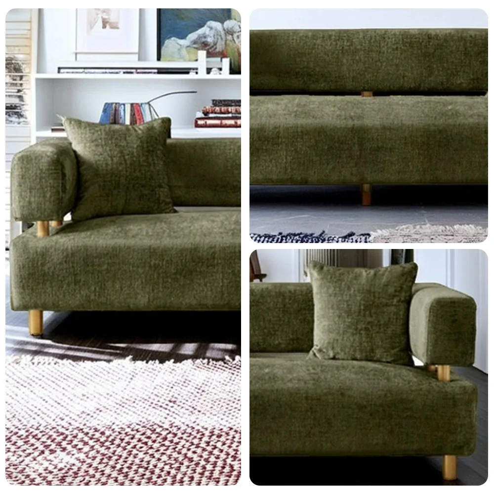 LUXORA Sofa Chenille Fabric Upholstery Solid Wood Frame with Gold Stainless Steel Legs Modern Style - Green - Image 3