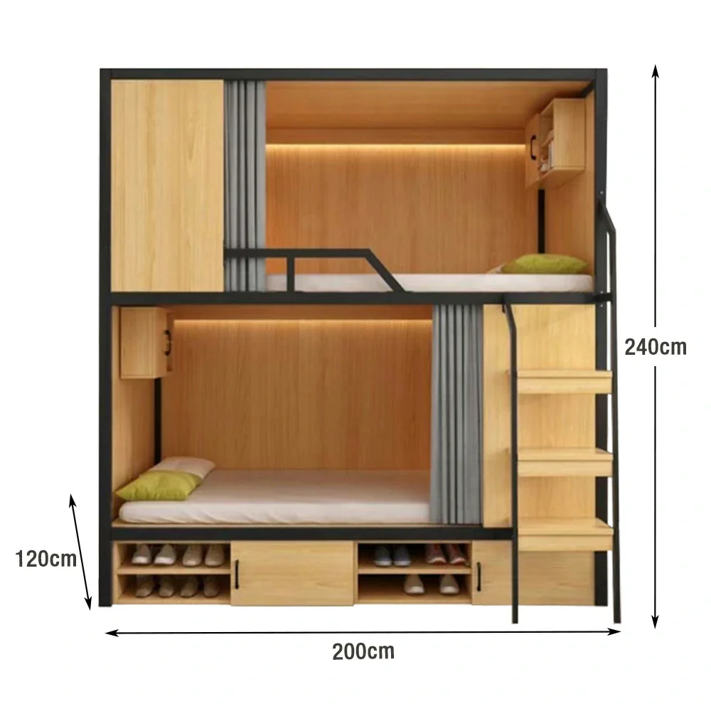 Installation Included LUXORA Dormitory Bunk Bed - 90/120cm Luxury Steel-Wood Design, Eco-Friendly Board, Built-In Storage Shelves & Shoe Cabinet, High Guardrails with Ladder - Natural Finish - Image 6