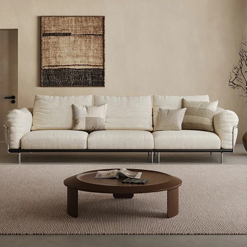 LIVARA 218cm 3-Seater Sofa, Cotton-Linen Upholstery with Cat-Scratch-Resistant Fabric, Down & High-Density Sponge Filling, Solid Wood Frame, Ergonomic Wide Armrests - Beige - Image 2