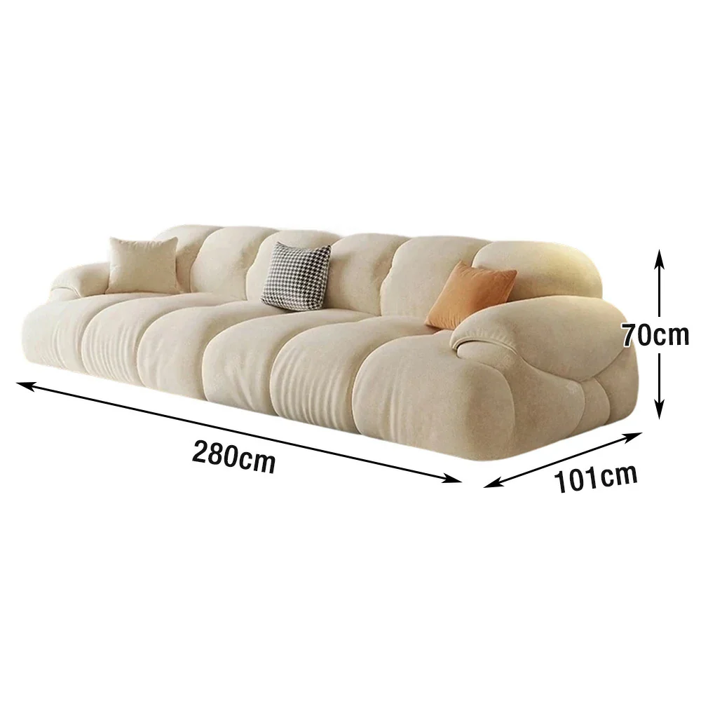 LIVARA 280cm 3-Seater Sofa, Cat-Scratch-Resistant Fabric, High-Resilience Bamboo Charcoal Sponge, Ergonomic Design, Solid Wood Frame, Soft Armrests - Beige - Image 5