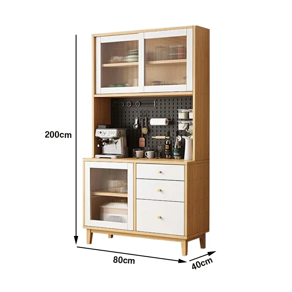 LUXORA 80/120/160cm Kitchen Hutch Cabinet - Tempered Glass Sliding Doors with Solid Pine Construction, Pegboard Storage & Modular Design - White - Image 5