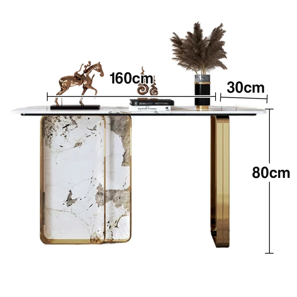 LUXORA 140/160cm Dining Table Ultra-Slim High-End Sintered Stone with Carbon Steel Frame - Gold&White - Image 6