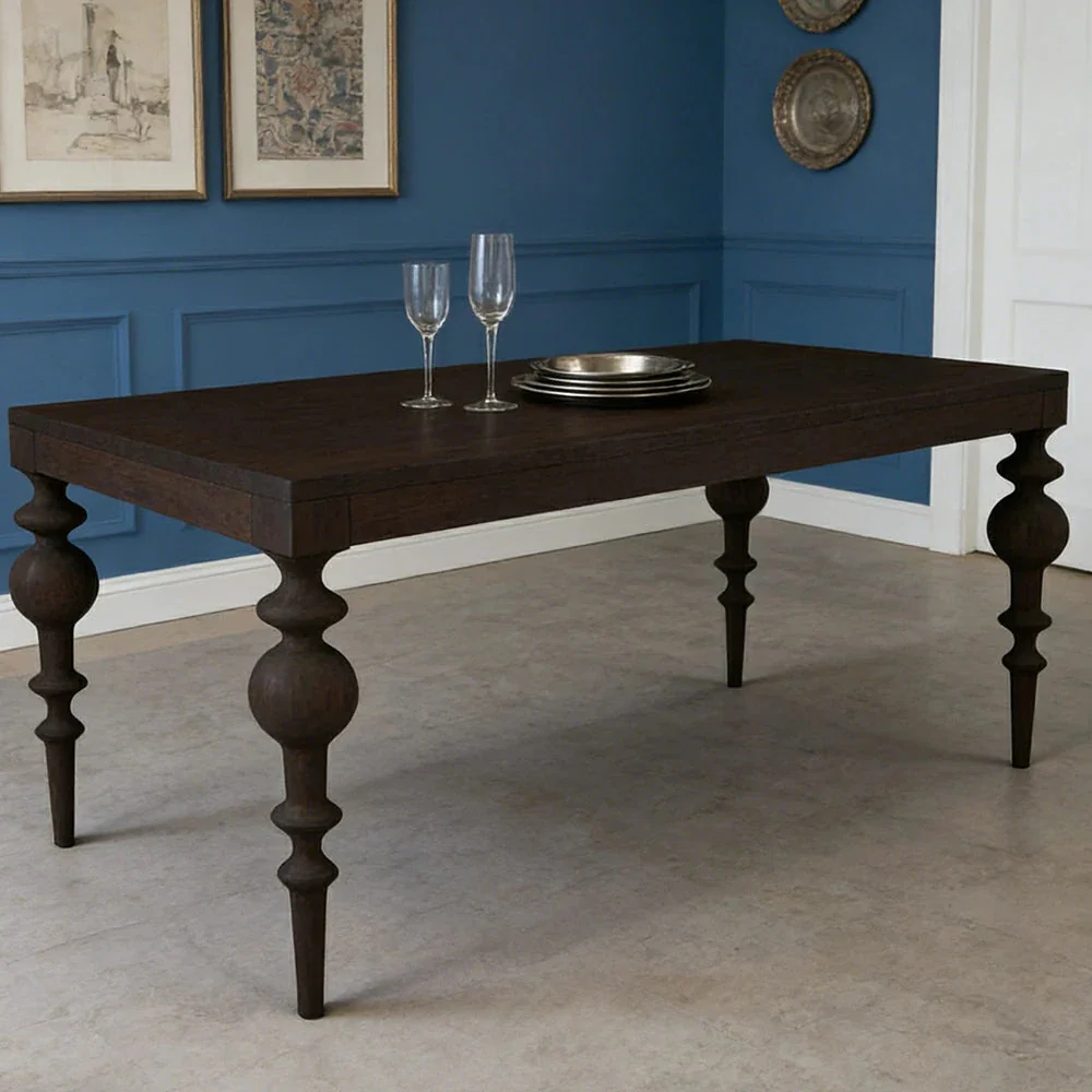 LUXORA 140/160cm Solid Wood Dining Table - Heavy-Duty Thick Tabletop, Stable Turned Legs Design, Multi-Purpose Dining & Workspace Table - Black - Image 2