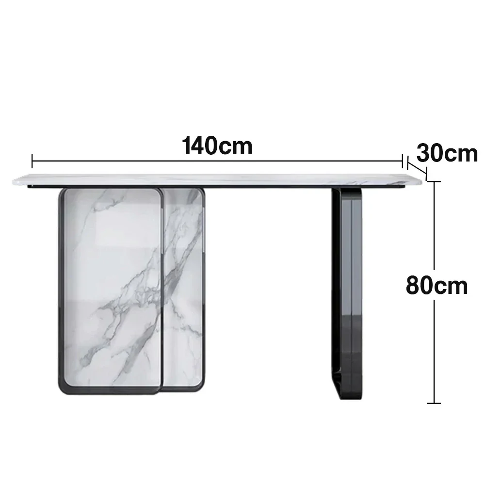 LUXORA 140/160cm Dining Table Ultra-Slim High-End Sintered Stone with Carbon Steel Frame - Silver&White - Image 5