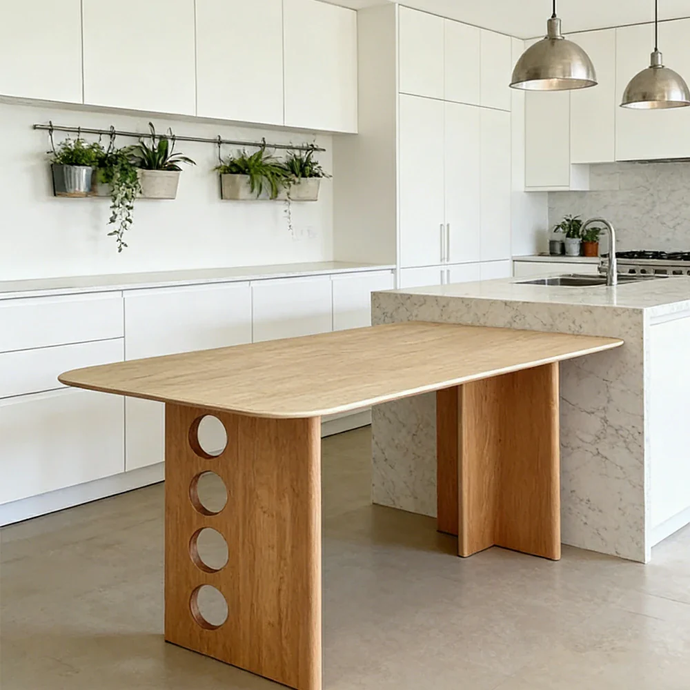 LUXORA 140/160cm Solid Wood Dining Table - Wide Rectangular Tabletop, Stable Thick-Leg Design, Ideal for Family Dining & Modern Homes - Natural Wood - Image 4