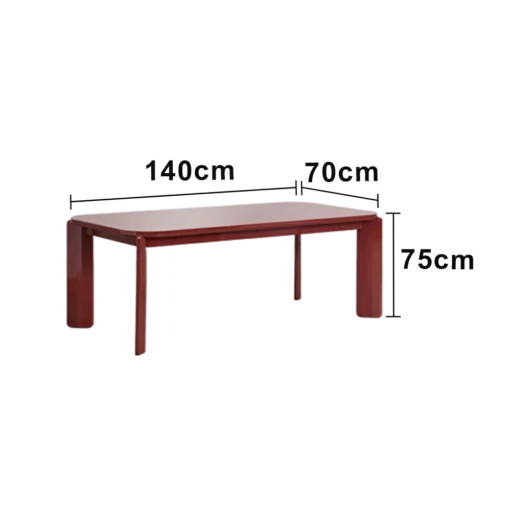 LUXORA 140/160cm Solid Wood Dining Table - Rounded Edge Design, Stable Thick Legs, Modern Artistic Table for Dining & Living Spaces - Wine Red - Image 5