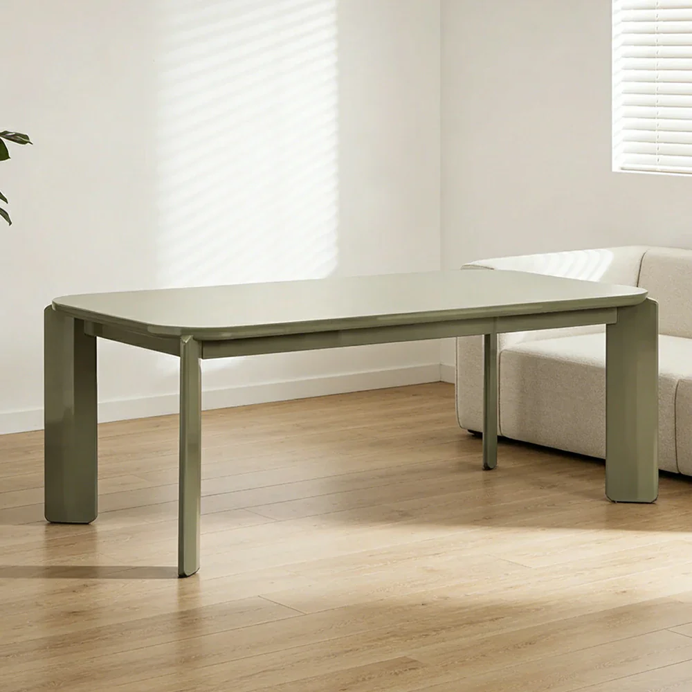 LUXORA 140/160cm Solid Wood Dining Table - Rounded Edge Design, Stable Thick Legs, Modern Artistic Table for Dining & Living Spaces - Green - Image 4