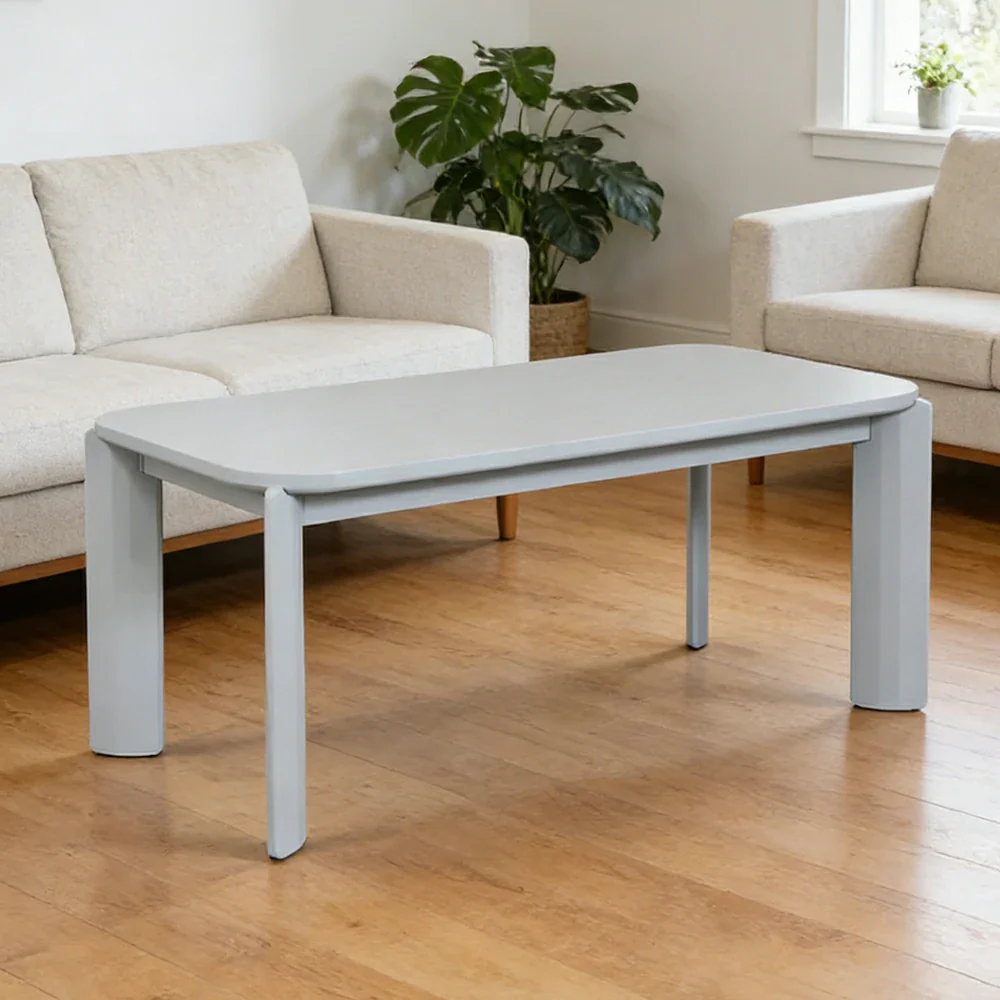 LUXORA 140/160cm Solid Wood Dining Table - Rounded Edge Design, Stable Thick Legs, Modern Artistic Table for Dining & Living Spaces - Blue - Image 2
