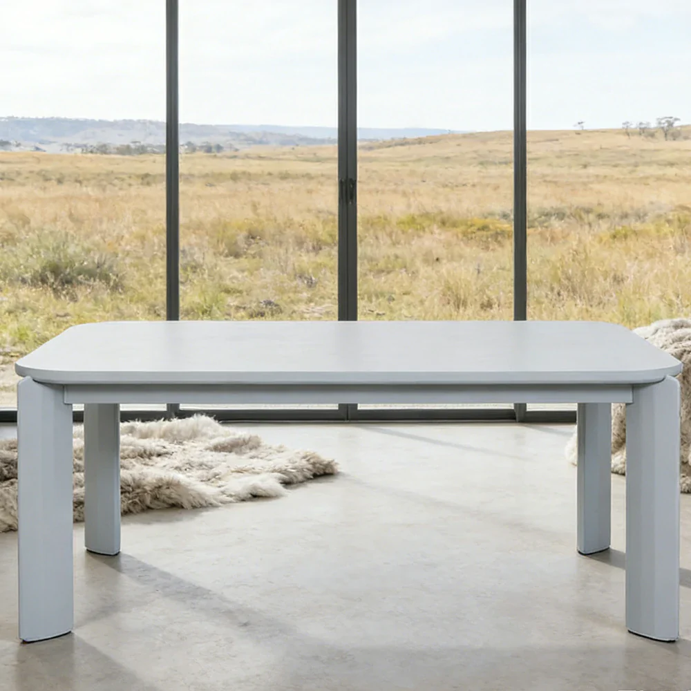 LUXORA 140/160cm Solid Wood Dining Table - Rounded Edge Design, Stable Thick Legs, Modern Artistic Table for Dining & Living Spaces - Blue - Image 4