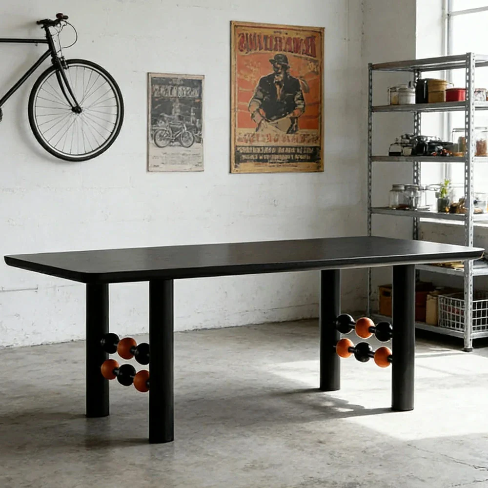 LUXORA 140/160cm Creative Rectangular Dining Table - Industrial Modern Design, Sculptural Leg Structure, Designer Table for Dining & Studio Spaces - Black - Image 2