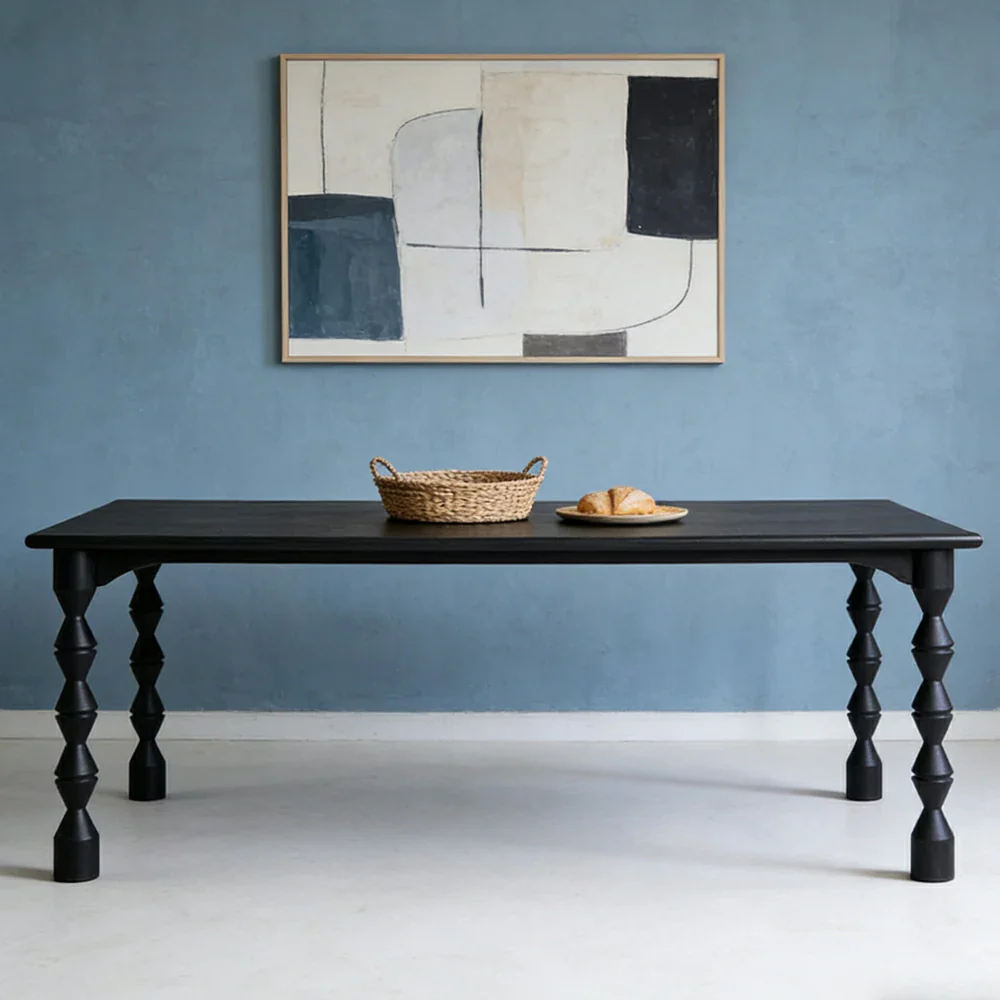 LUXORA 140/160cm American Solid Wood Dining Table - Turned Leg Design, Rustic Vintage Style, Durable Table for Dining & Living Spaces - Black - Image 4