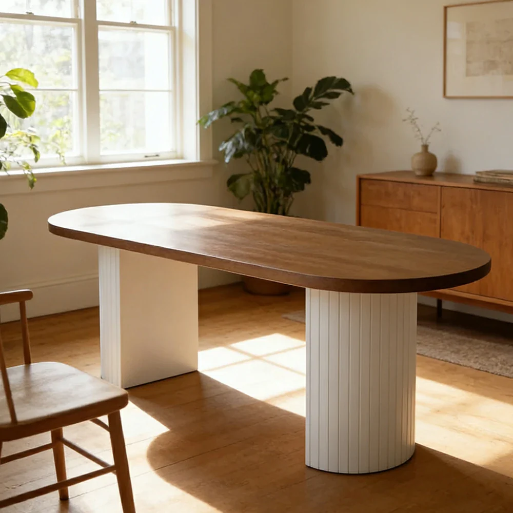 LUXORA 140/160cm Solid Wood Oval Dining Table - Nordic Minimalist Design, Smooth Rounded Edges, Pedestal Base Table for Dining & Living Spaces - Natural - Image 4
