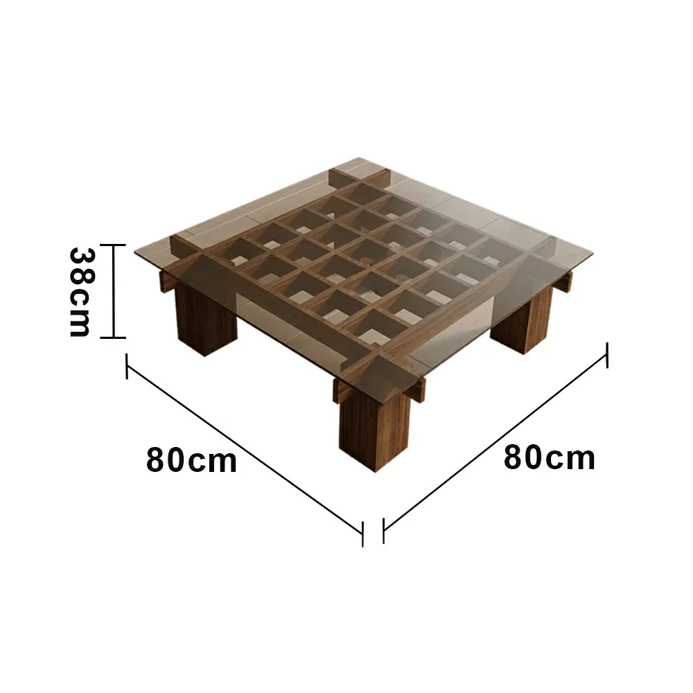 LUXORA Solid Wood & Tempered Glass Coffee Table - Multi-Grid Storage Design, Rounded Edges, Stable Wide Base, Modern Minimal Style - Walnut - Image 5