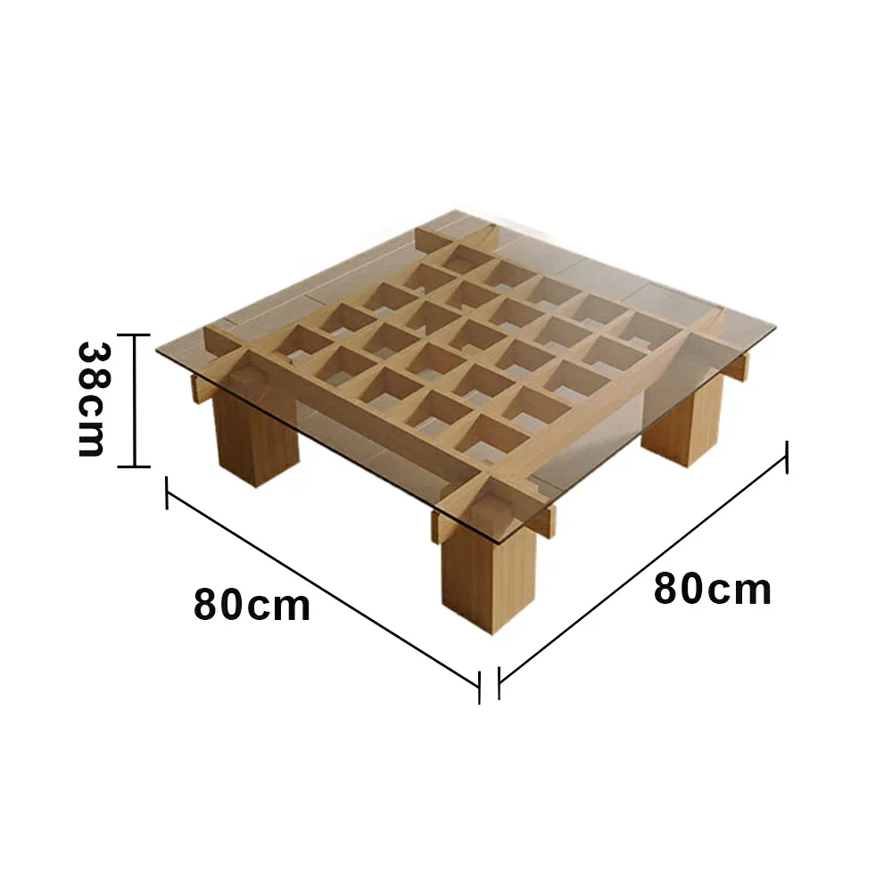 LUXORA Solid Wood & Tempered Glass Coffee Table - Multi-Grid Storage Design, Rounded Edges, Stable Wide Base, Modern Minimal Style - Wood - Image 5