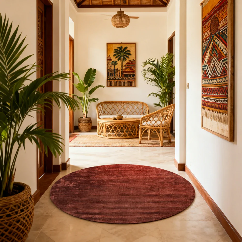 LUXORA 200/250cm Round Floor Rugs Handwoven Soft Rebound Traditional Weave Timeless Design Multi Space Use - Rust Red - Image 4