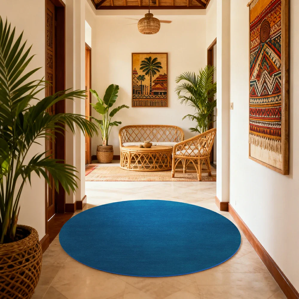LUXORA 200/250cm Round Floor Rugs Handwoven Soft Rebound Traditional Weave Timeless Design Multi Space Use - Blues - Image 2