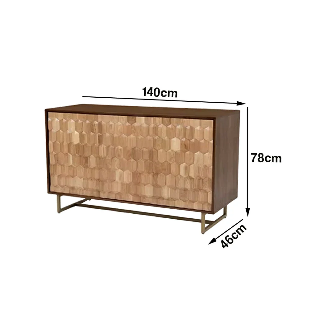 LUXORA 120/140cm Wooden Sideboard Cabinet - Hexagonal Door Design, Large Enclosed Storage, Natural Timber Panels, Elevated Metal Base - Image 6