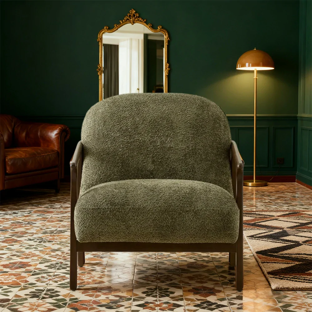LUXORA Lounge Chair Deep Seat Design Cotton-Linen Upholstery Relaxed Comfort Modern Style - Green - Image 2