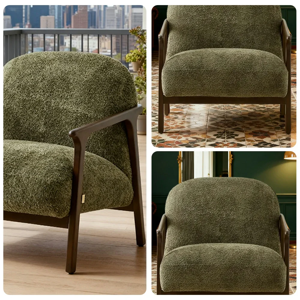 LUXORA Lounge Chair Deep Seat Design Cotton-Linen Upholstery Relaxed Comfort Modern Style - Green - Image 3