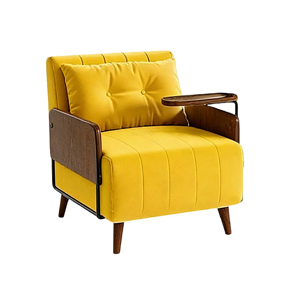 LUXORA Modern Cat-Scratch Fabric Armchair, Solid Walnut Wood Frame, Compact Single Sofa for Small Spaces - Yellow