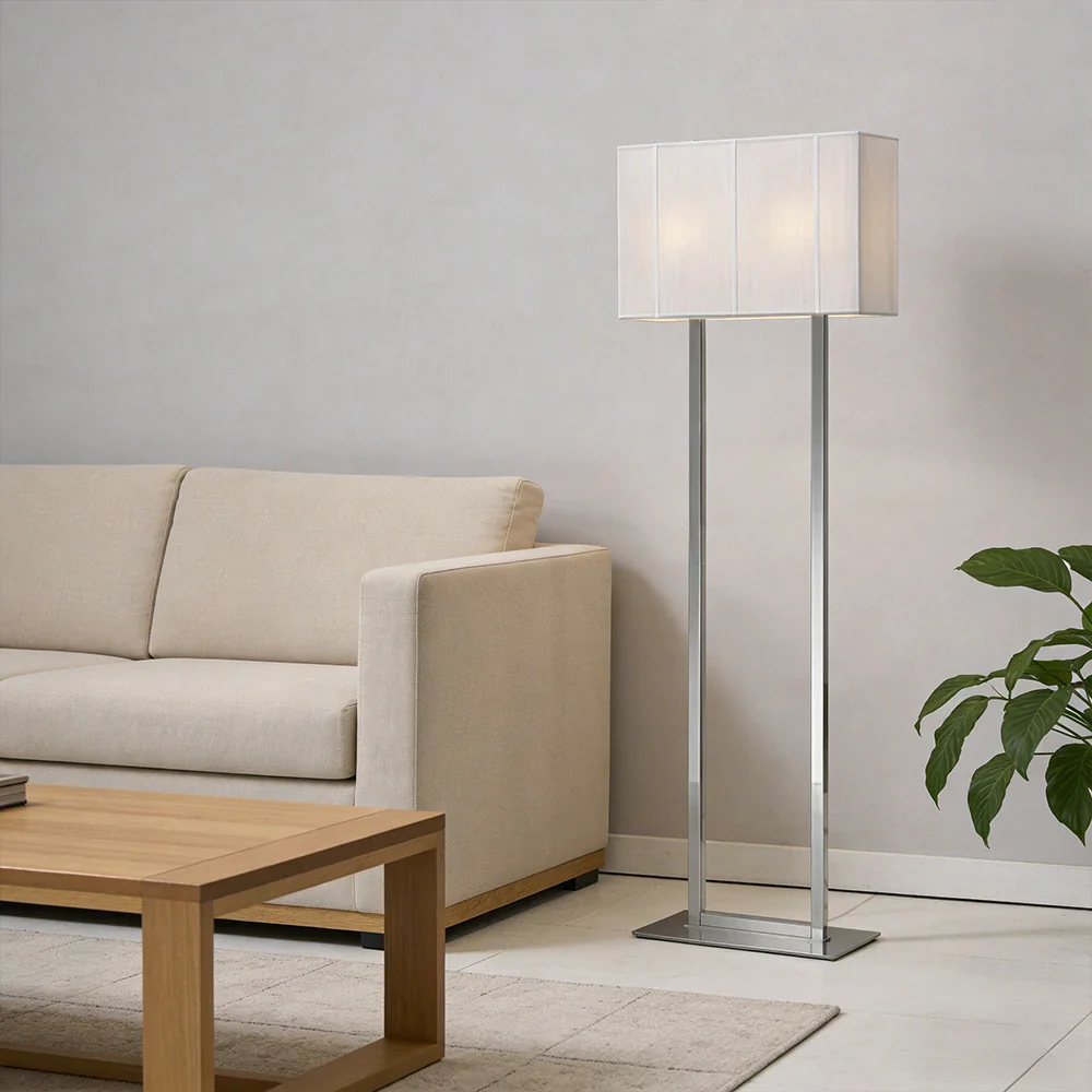 LUXORA Floor Lamp Soft Ambient Lighting White Shade Silver Base Metal Frame Hand-Crafted Wire Design - Image 2