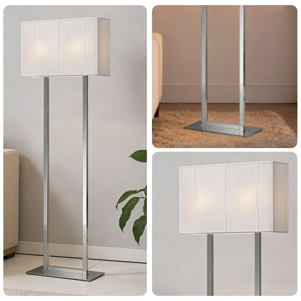 LUXORA Floor Lamp Soft Ambient Lighting White Shade Silver Base Metal Frame Hand-Crafted Wire Design - Image 3