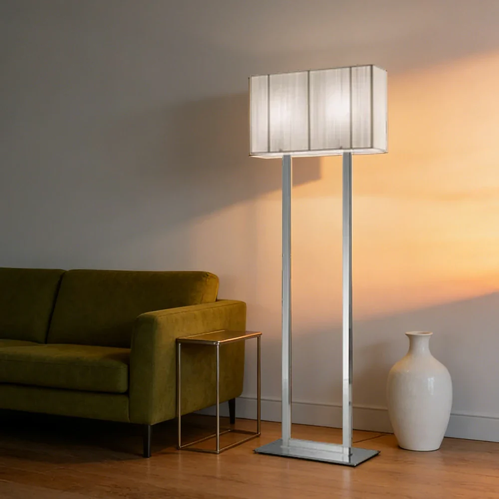 LUXORA Floor Lamp Soft Ambient Lighting Beige Shade Silver Base Metal Frame Hand-Crafted Wire Design - Image 2