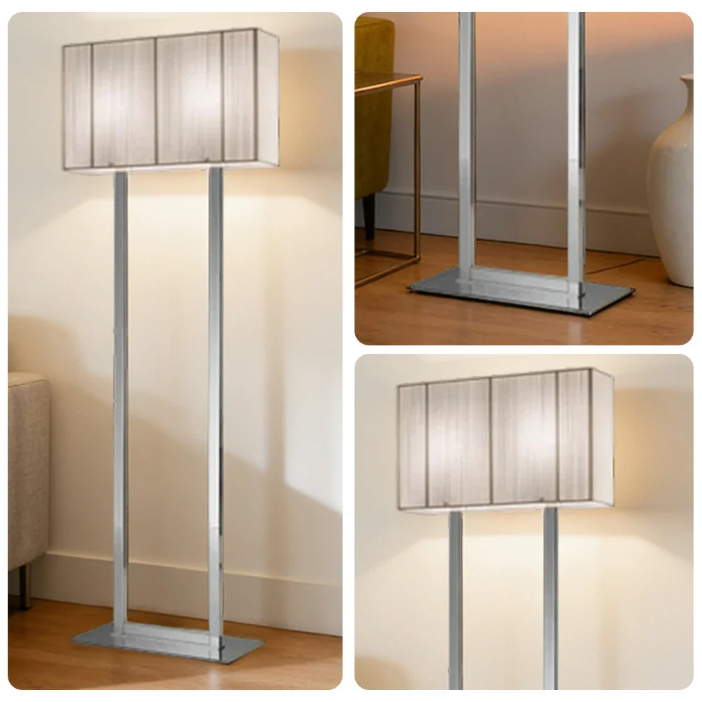 LUXORA Floor Lamp Soft Ambient Lighting Beige Shade Silver Base Metal Frame Hand-Crafted Wire Design - Image 3