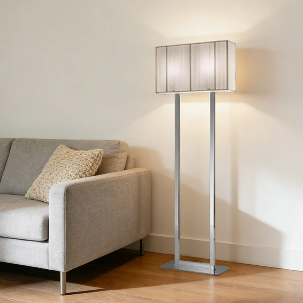 LUXORA Floor Lamp Soft Ambient Lighting Beige Shade Silver Base Metal Frame Hand-Crafted Wire Design - Image 4