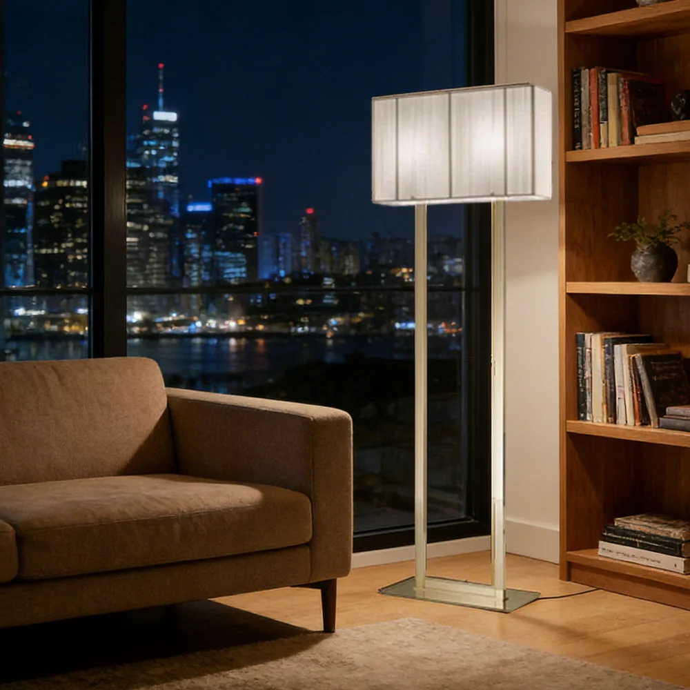 LUXORA Floor Lamp Soft Ambient Lighting Beige Shade Gold Base Metal Frame Hand-Crafted Wire Design - Image 4