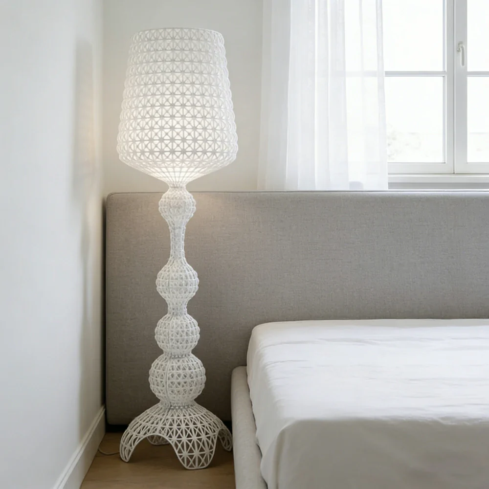 LUXORA Floor Lamp Elegant Ambient Lighting Fabric Shade Sturdy Metal Frame Adjustable Light Direction - White - Image 4