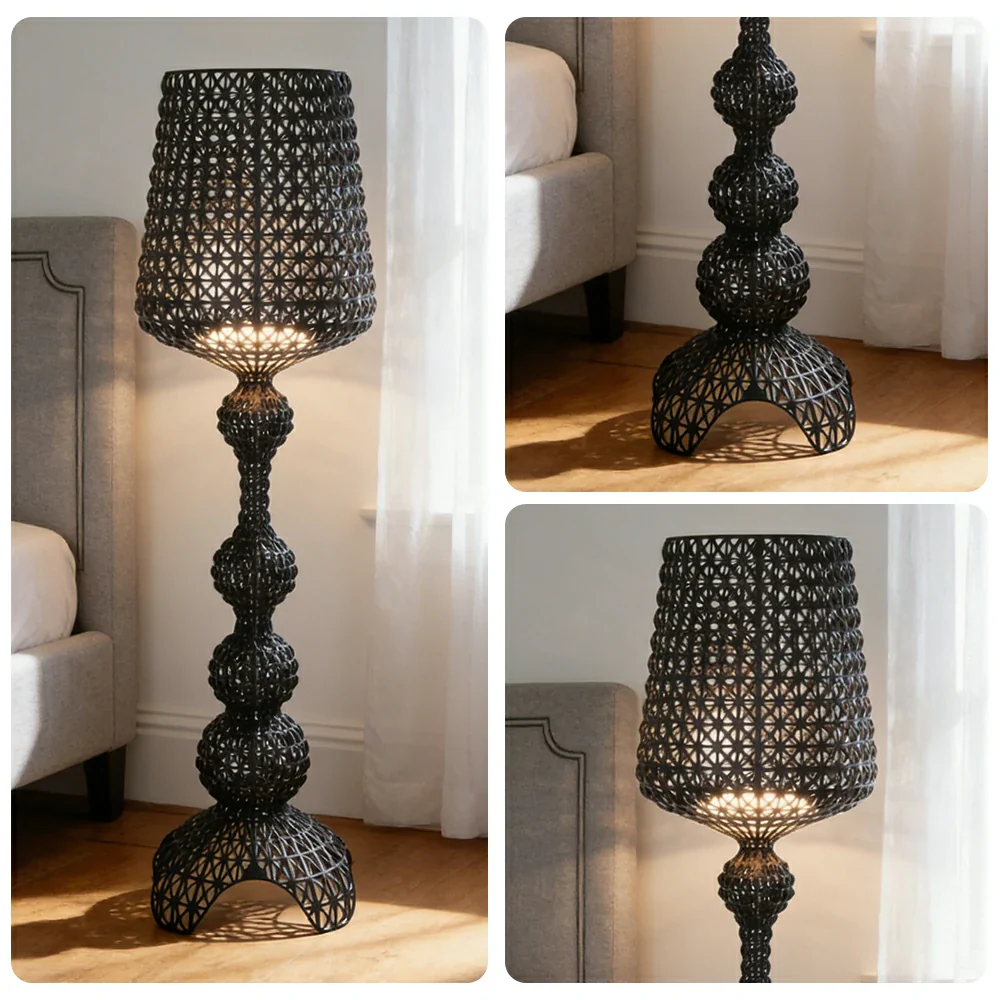 LUXORA Floor Lamp Elegant Ambient Lighting Fabric Shade Sturdy Metal Frame Adjustable Light Direction - Black - Image 3