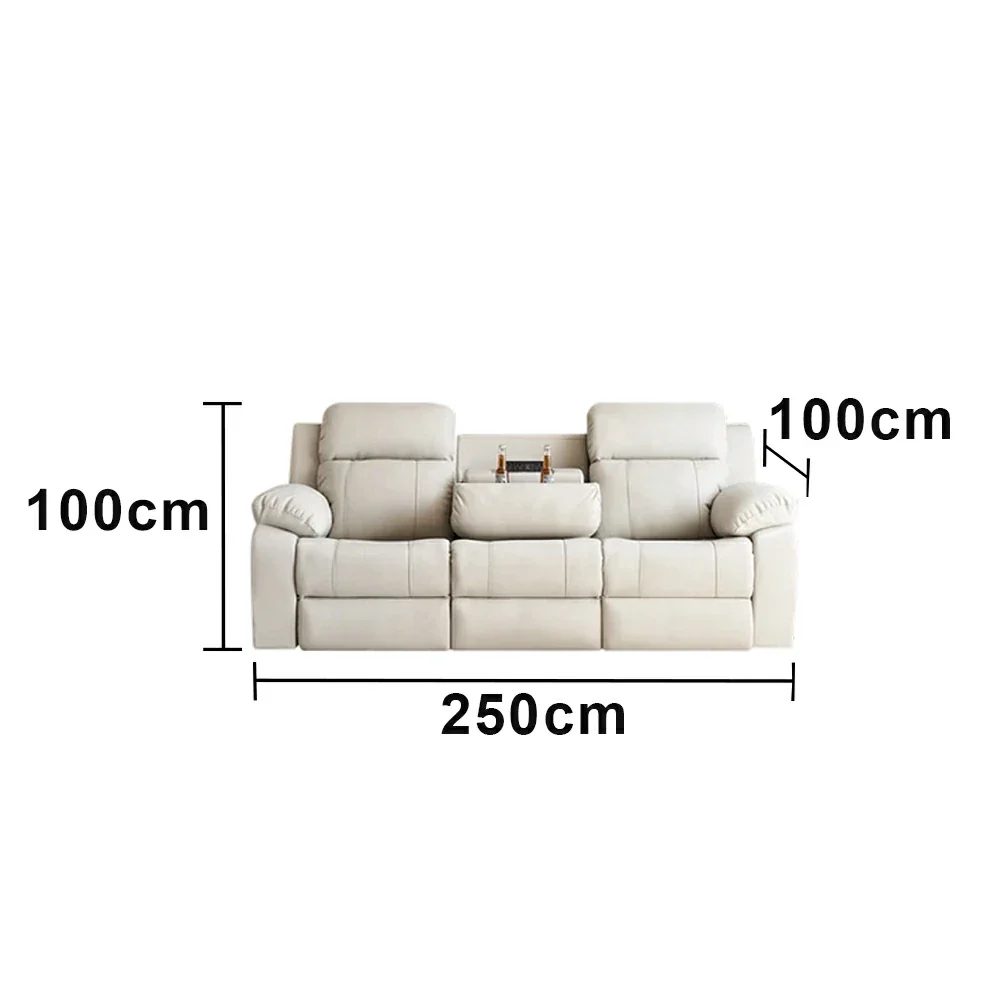 LUXORA 220/250cm 3-Seater Electric Recliner Sofa Wide-Angle Adjustment Premium Imported Leather 7D Fibre Comfort Support with Centre Backrest Console Table - Beige - Image 6