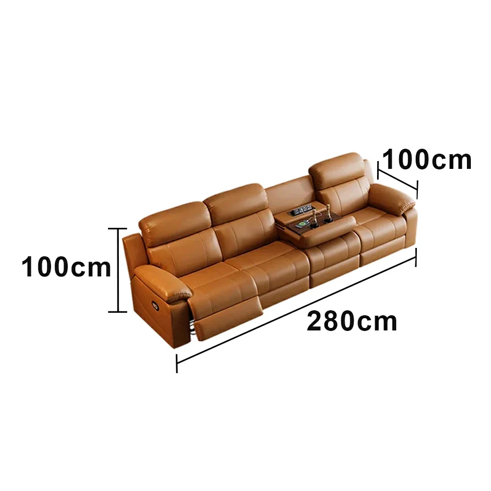 LUXORA 280/320cm 4-Seater Electric Recliner Sofa Wide-Angle Adjustment Premium Imported Leather 7D Fibre Comfort Support with Centre Backrest Console Table - Brown - Image 5