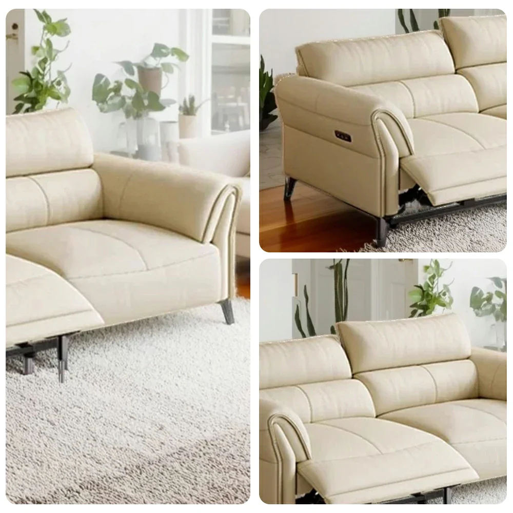 LUXORA 166/186cm Electric Recliner Sofa 2-Seater Full Electric Wide-Angle Adjustment Top-Grain Leather Comfort Design - Beige - Image 3
