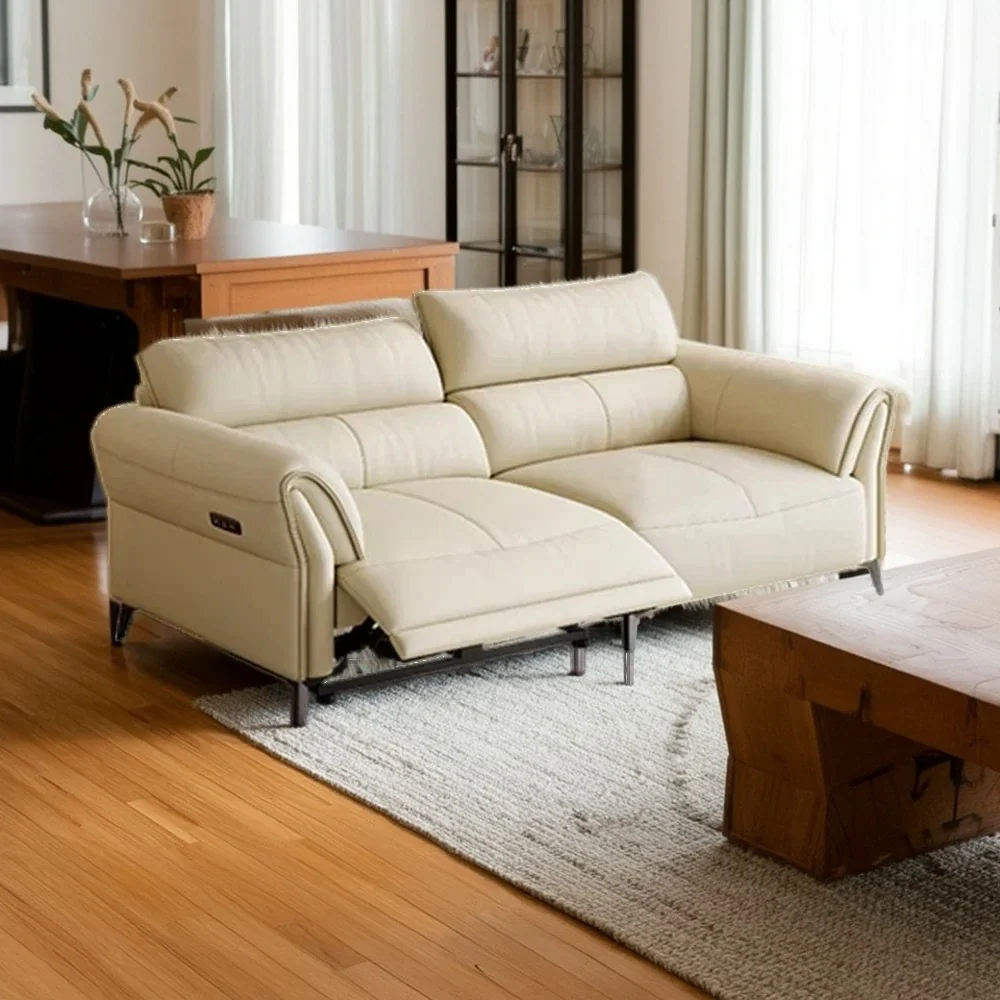 LUXORA 166/186cm Electric Recliner Sofa 2-Seater Full Electric Wide-Angle Adjustment Top-Grain Leather Comfort Design - Beige - Image 4
