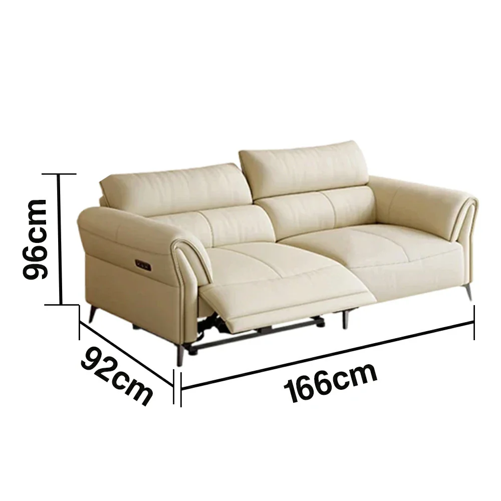 LUXORA 166/186cm Electric Recliner Sofa 2-Seater Full Electric Wide-Angle Adjustment Top-Grain Leather Comfort Design - Beige - Image 5