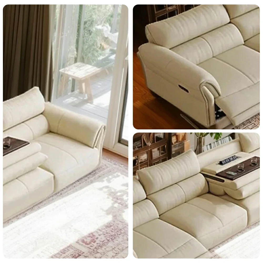 LUXORA 286/326cm Electric Recliner Sofa 4-Seater Side Power Seats Center Power Console Top-Grain Leather Comfort Design - Beige - Image 3