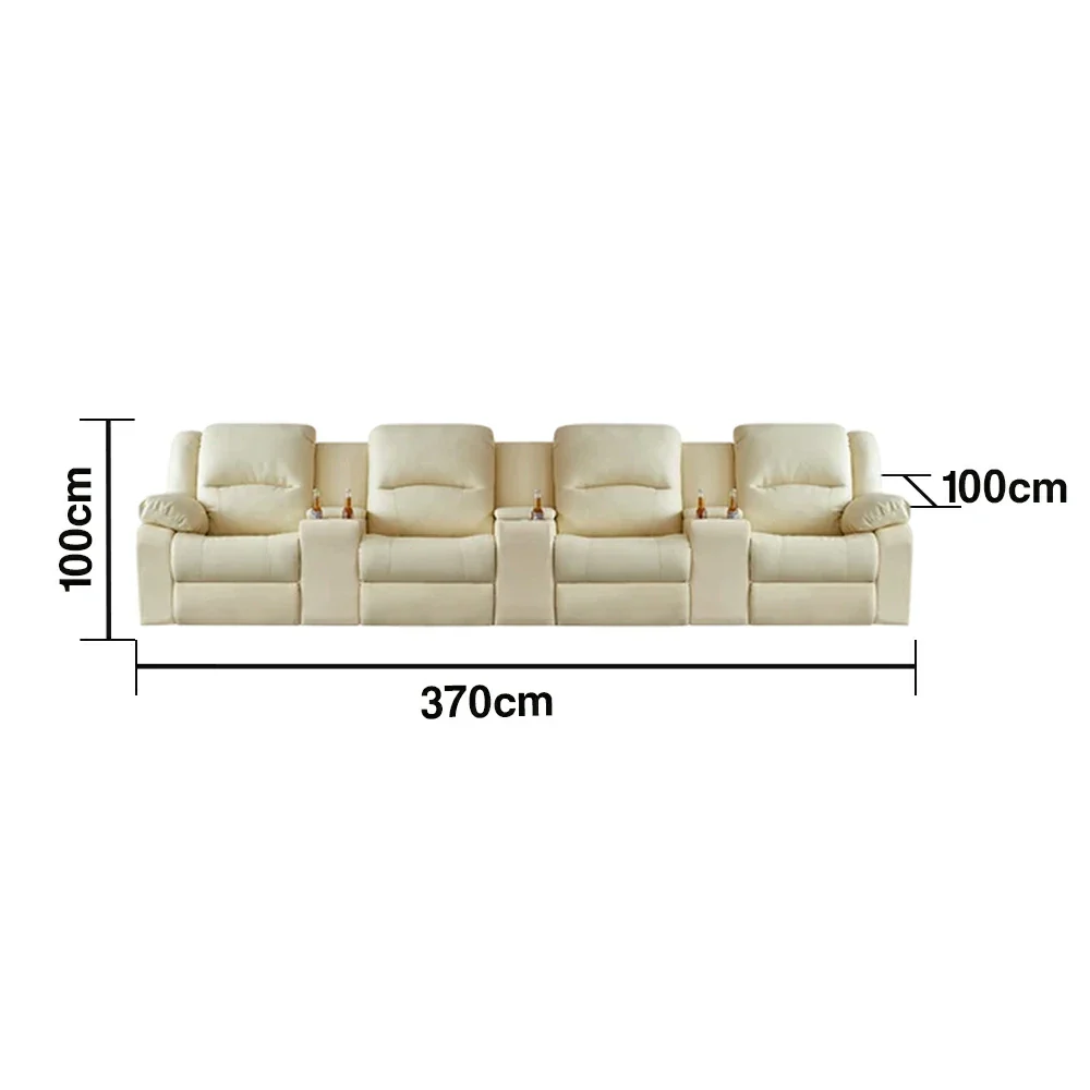 LUXORA 370/410cm Full Electric Recliner Sofa 4-Seater with Triple Storage Consoles Home Theatre Comfort Seating - Beige - Image 5