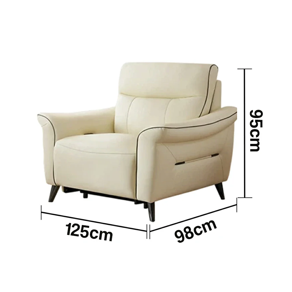 LUXORA 125/200cm Electric Recliner Armchair Top-Grain Leather 55D High-Resilience Foam Comfort Design - Beige - Image 5