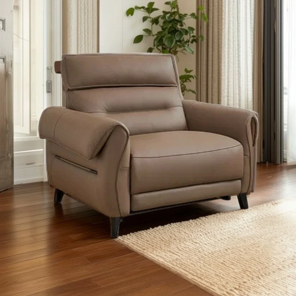 LUXORA 121/196cm Electric Recliner Armchair Flagship Edition Top-Grain Leather 55D High-Resilience Foam Comfort Design - Brown - Image 3
