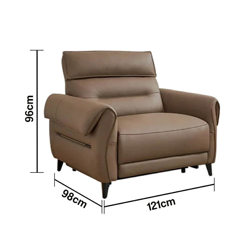 LUXORA 121/196cm Electric Recliner Armchair Flagship Edition Top-Grain Leather 55D High-Resilience Foam Comfort Design - Brown - Image 4