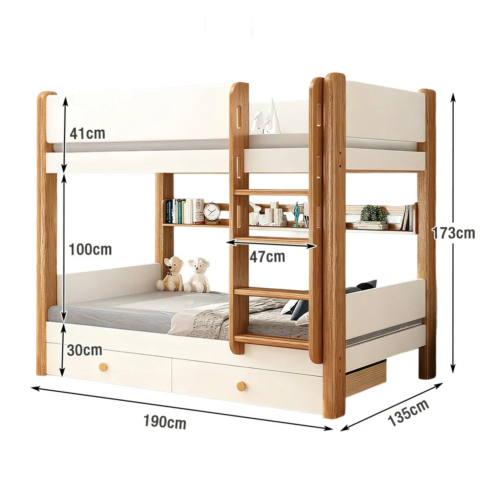 Installation Included LUXORA Bunk Bed with Dual Drawers, Bookshelf & 2 Mattresses ¨C Eco-Friendly Solid Wood, Safe 41cm Guardrails, Flexible Ladder Placement - White - Image 6