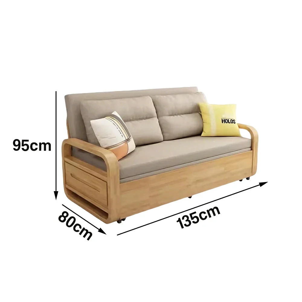 LUXORA 135/165cm Sofa Bed, Dual-Function Pull-Out Design, Cotton-Linen Upholstery, Solid Wood & Metal Frame, Quiet Rollers - Coffee - Image 5
