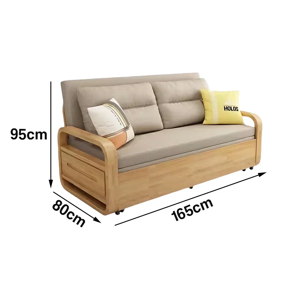 LUXORA 135/165cm Sofa Bed, Dual-Function Pull-Out Design, Cotton-Linen Upholstery, Solid Wood & Metal Frame, Quiet Rollers - Coffee - Image 6