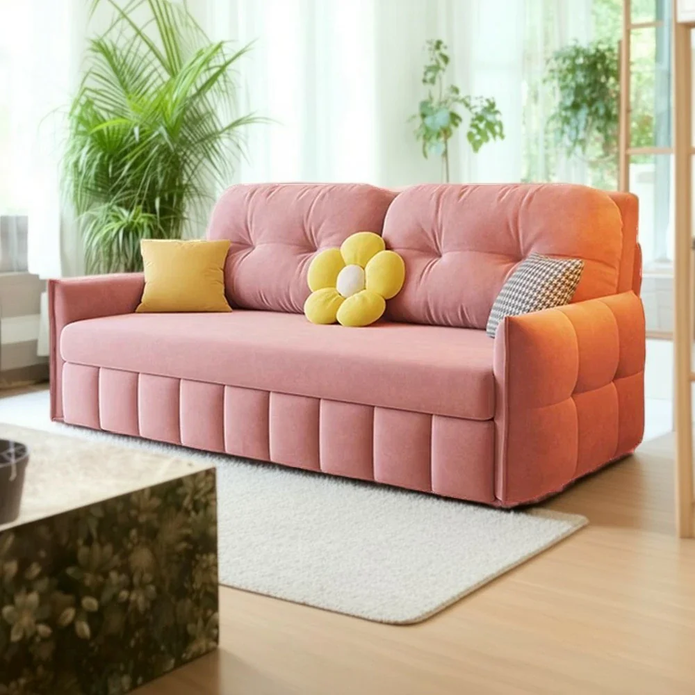 LUXORA 145/175cm Sofa Bed, Dual-Function Sofa to Bed Design, Soft Velvet Upholstery, Carbon Steel Frame, Removable Cover with Rollers - Pink - Image 4